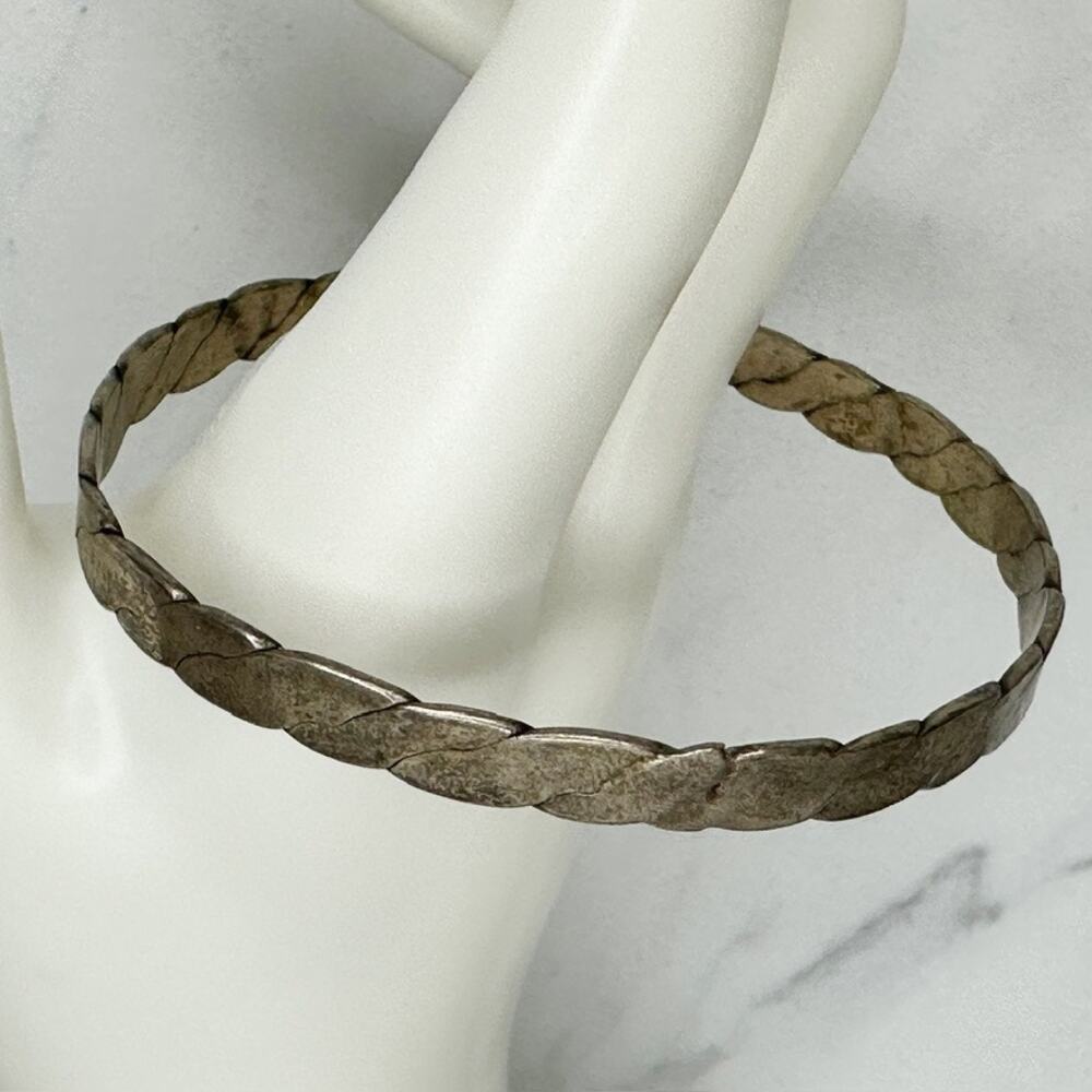 Vintage Mexico Flat Braided Bangle Bracelet Silver Tone ✨